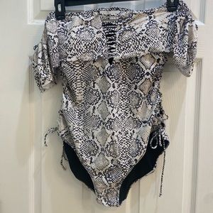 Plus size off the shoulder snake print 1 piece